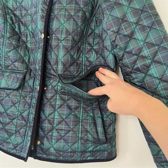 Talbots Quilted Puffer Jacket Women's S Green Tartan Plaid Barn Old Money Preppy - Picture 6 of 15